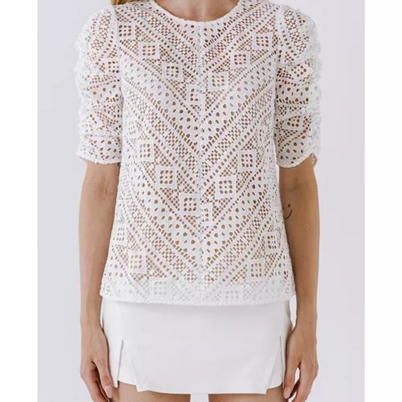NWT Endless Rose Women’s White Embroidered Lace Blouse - Picture 1 of 12